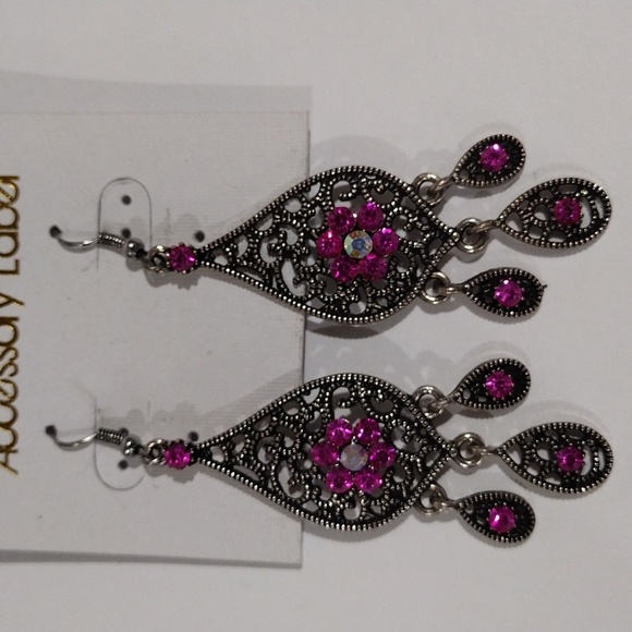 Boho Filigree Pink Crystal Fringe Drop Earrings – Women’s Statement Jewelry, 3" - Picture 4 of 10